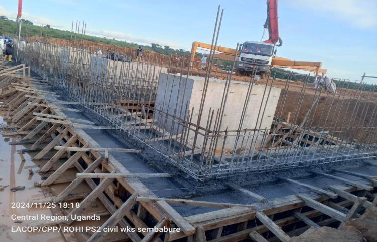 Steel reinforcement and concrete formwork on a bridge construction project